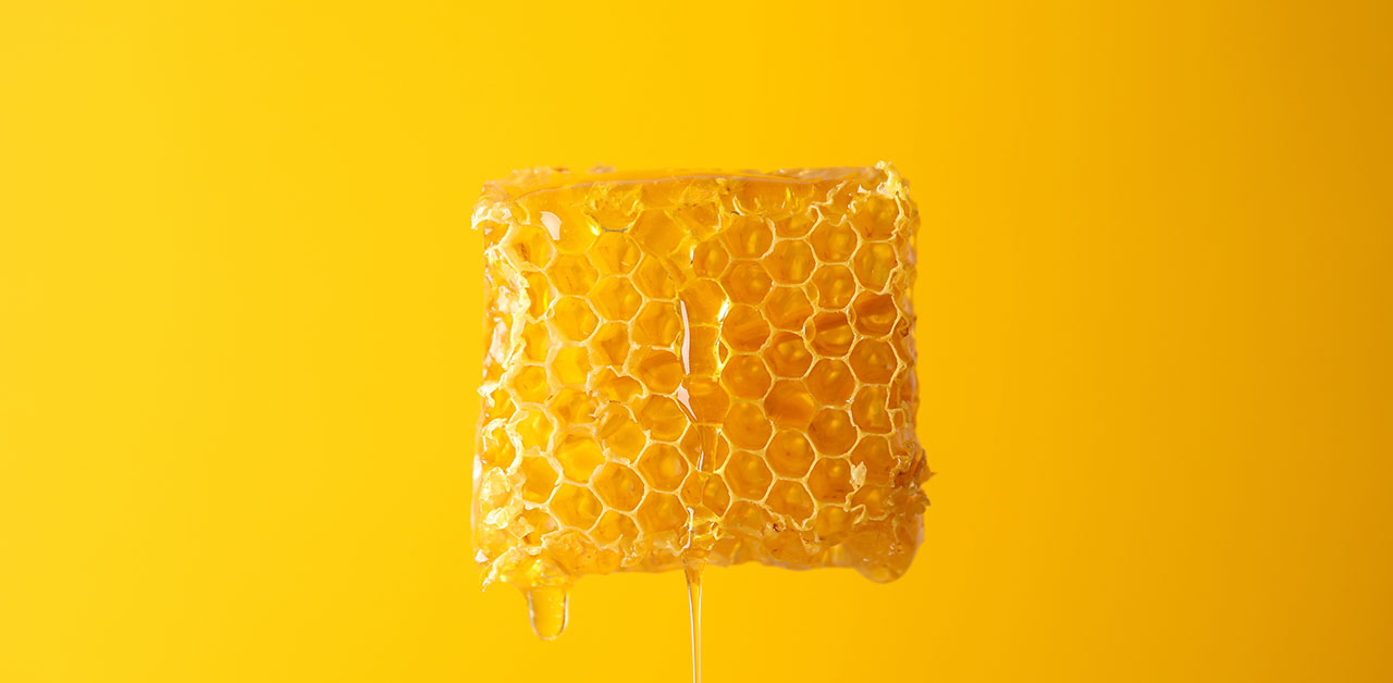 Honigwabe vor gelbem Hintergrund