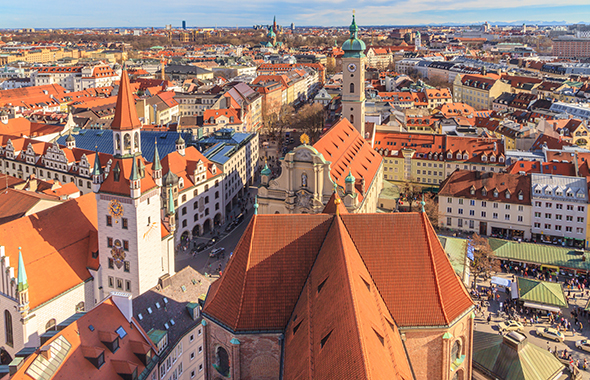 Die Innenstadt Münchens aus Vogelperspektive