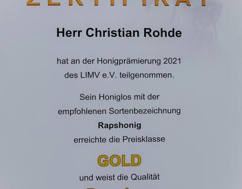 Honig Zertifikat Raps 