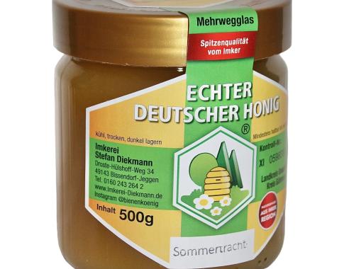 DIB Honigglas 500g mit Sommertrachthonig von vorn