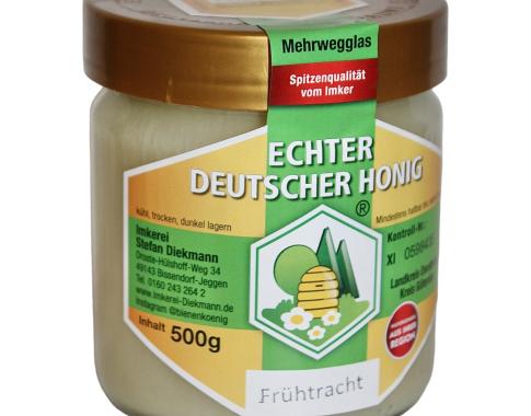 DIB Honigglas 500g mit Frühtrachthonig von vorn.