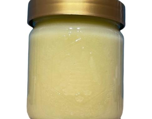 DIB Honigglas 500g mit Blütenhonig von hinten.
