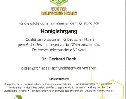 Zertifikat Fachkundenachweis Honig