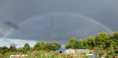 Regenbogen über dem Garten